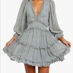 Happy Sailed Long Sleeve Ruffle Layer Backless Swing Mini Dress XL